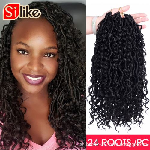 GoddessFaux Locs curly Crochet Braids14 Inch Soft Natural Synthetic Hair Extension 24Stands/Pack Messy water waveFaux Locks Hair
